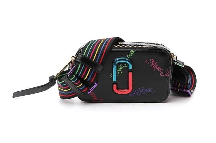 Marc Jacobs New York X The Snapshot Bag, black leather crossbody bag, front view