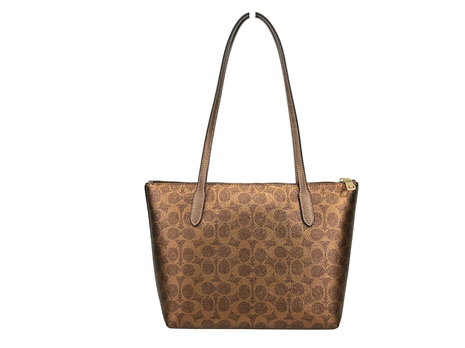 COACH Fiona Zip Tote Bag in brown coated canvas with leather trim, front view