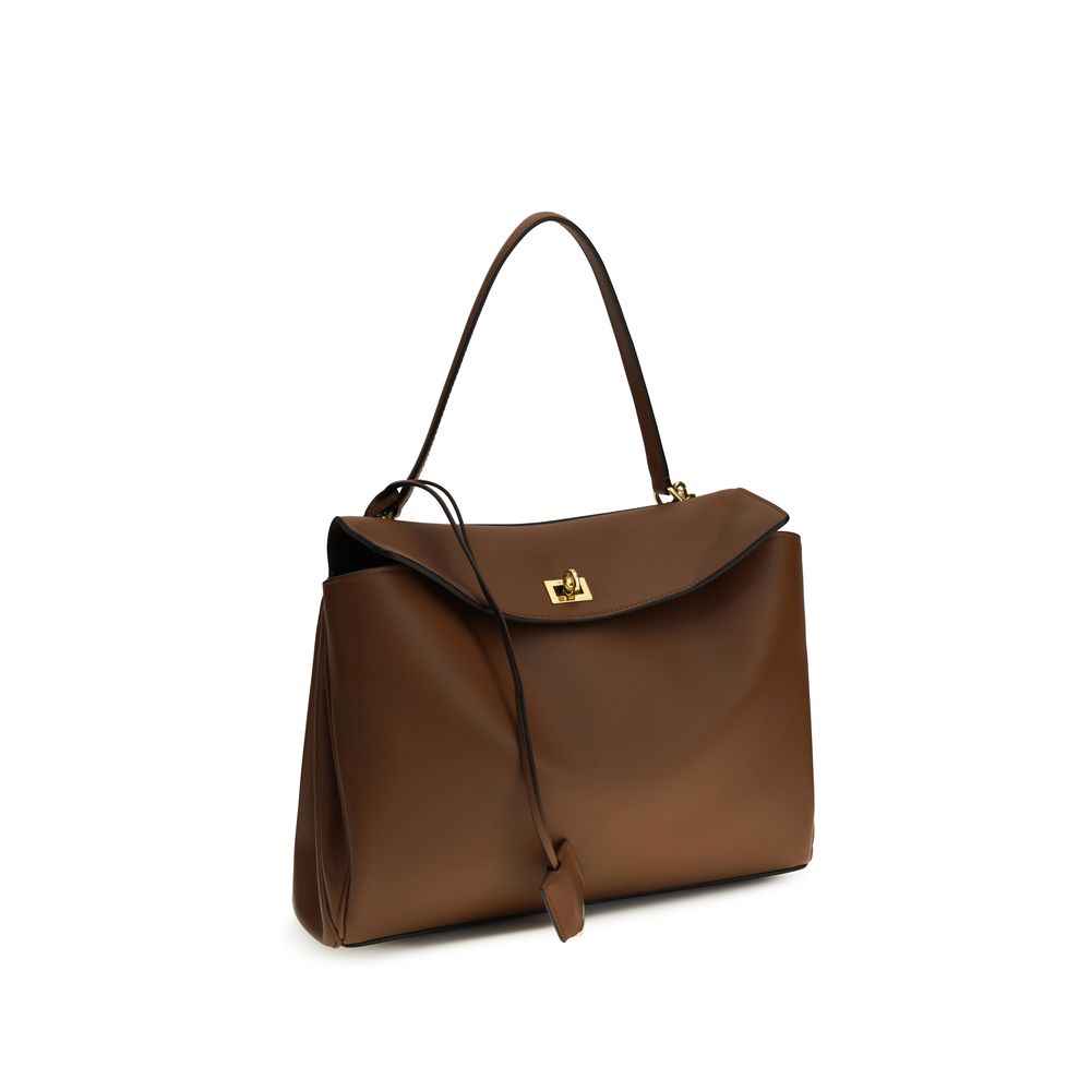 Balenciaga Bos Taurus Shoulder Bag, brown calf leather, gold hardware, angled front view