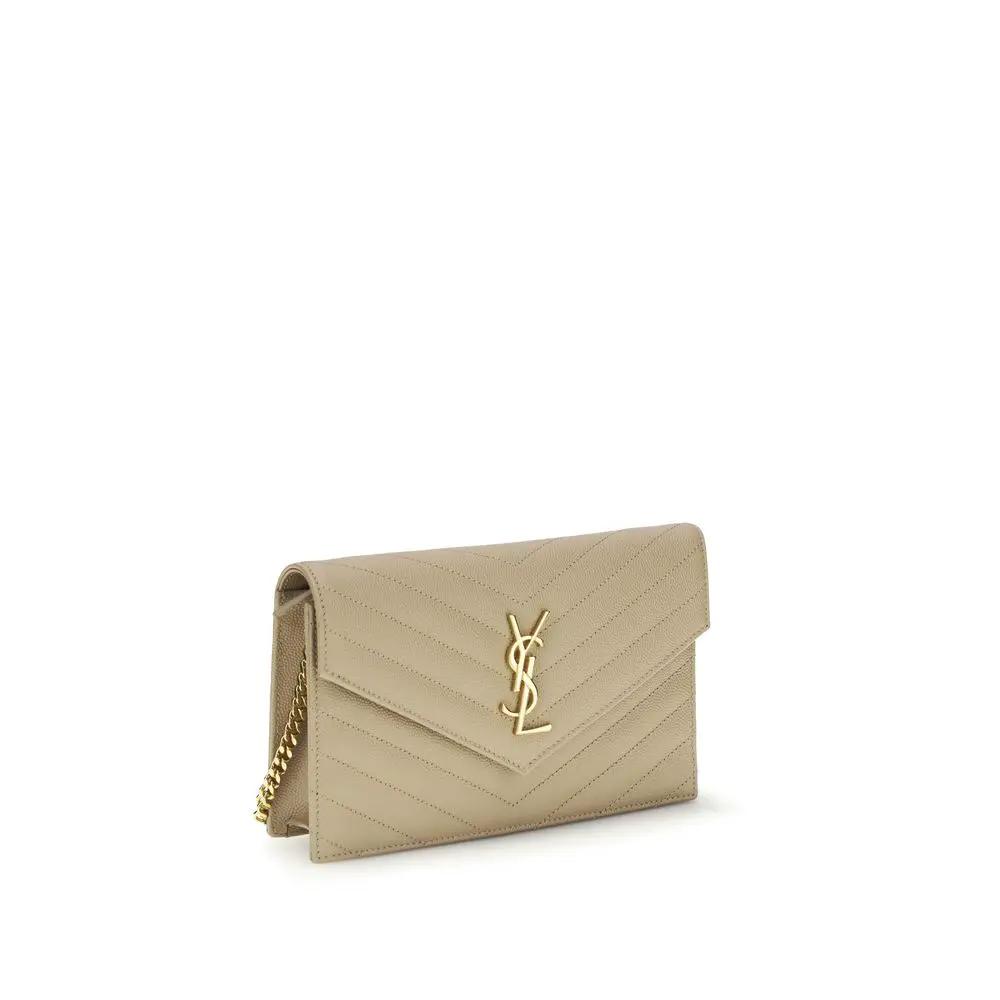 Saint Laurent Cassandre Mini Shoulder Bag, beige leather, chevron quilt; front view