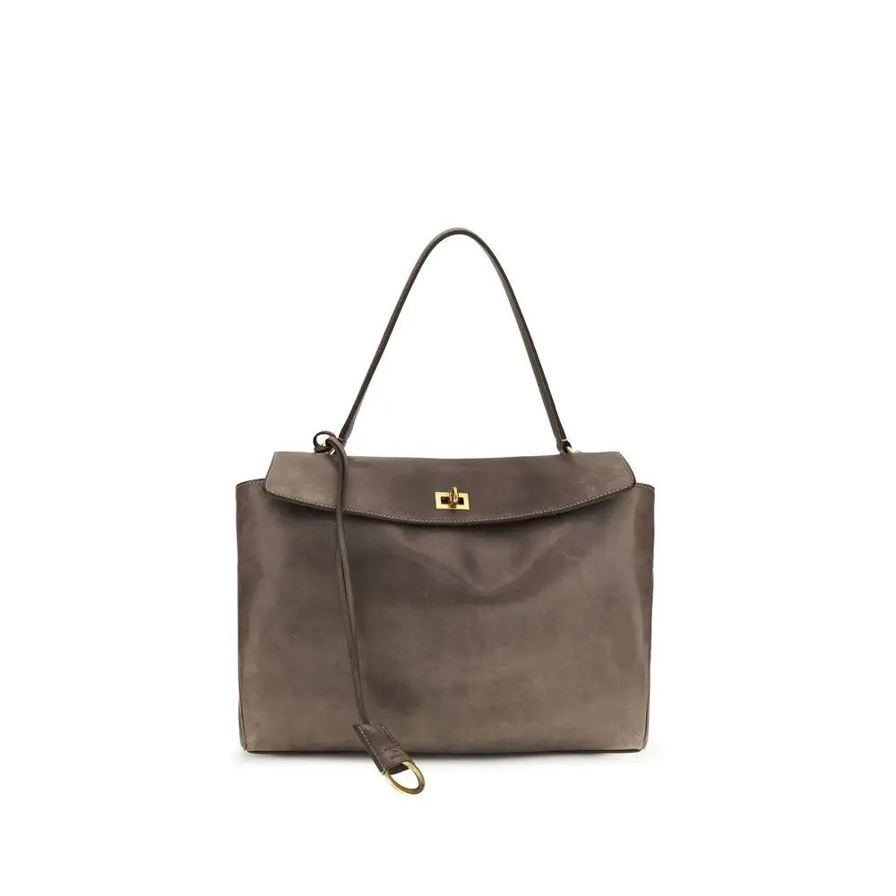 Balenciaga Aries shoulder bag in gray lamb leather, flap front view.