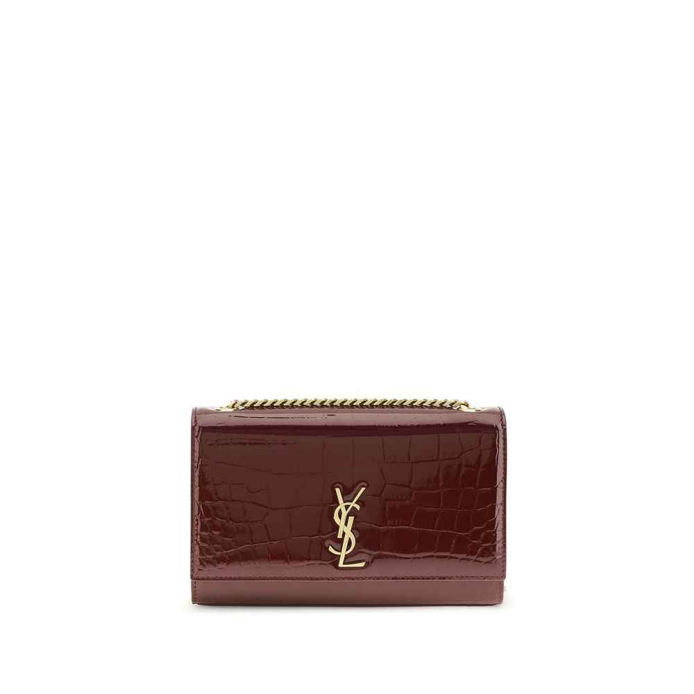 Saint Laurent Bos Taurus shoulder bag, burgundy calf leather, crocodile-embossed, front view