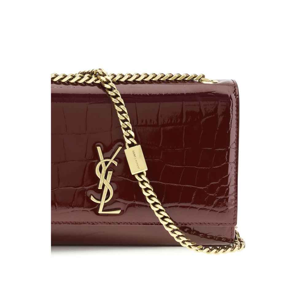 Saint Laurent Bos Taurus shoulder bag in Bordeaux calf leather with gold chain, front view