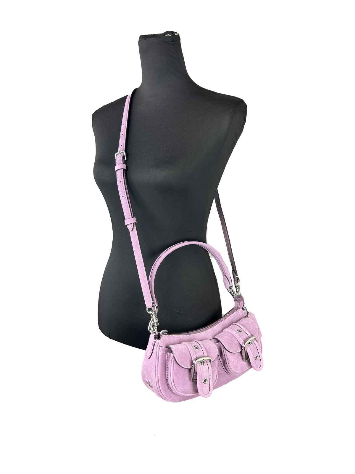 COACH Ashton Suede Shoulder Bag pink, front view