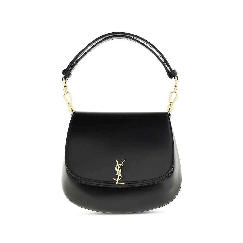 Saint Laurent Bos Taurus black calf leather top-handle handbag, front view