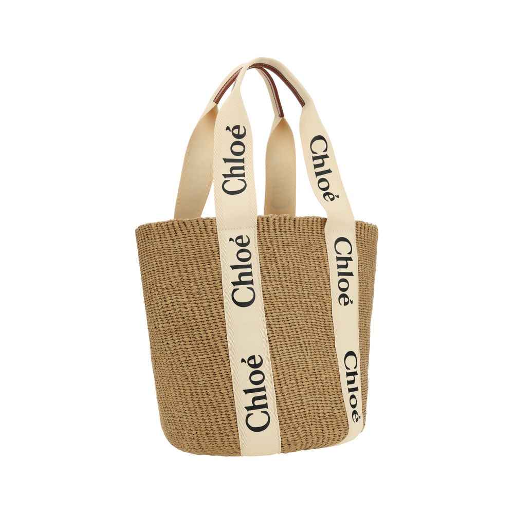 Chloé Brown Paper Shoulder Bag natural straw color front view