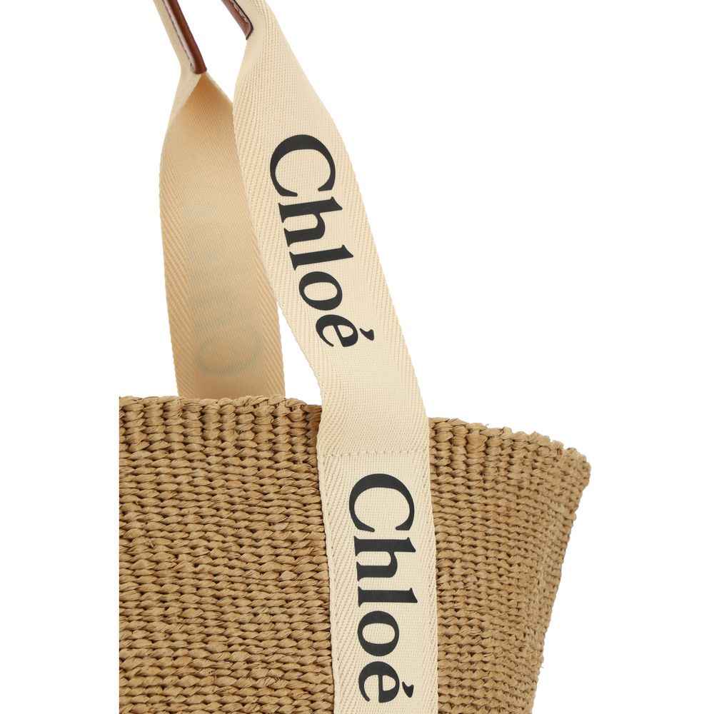 Chloé Brown Paper shoulder bag, natural straw material, beige strap, front view