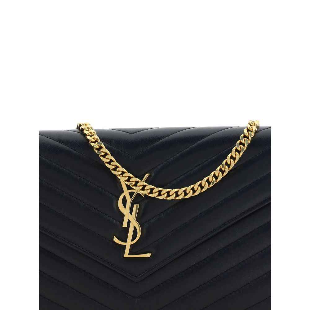 Saint Laurent Ovis Aries shoulder bag, black lambskin, chain strap, front view
