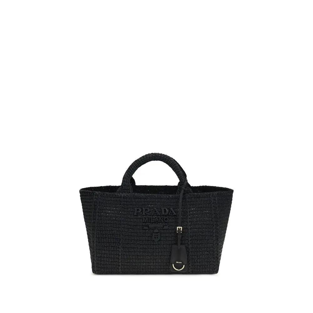 Prada Milano Black Viscose Handbag with woven texture, front view