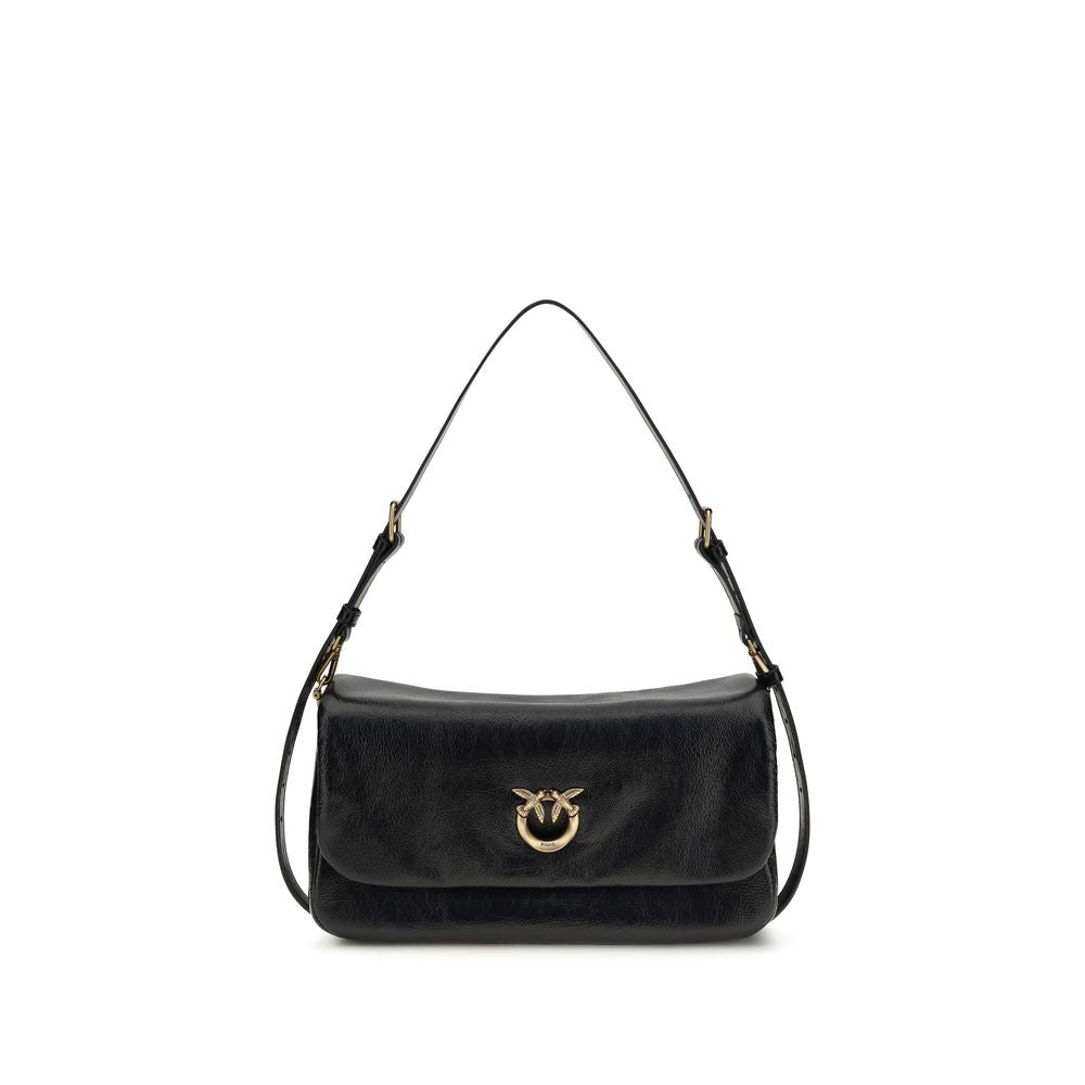 PINKO Bos Taurus calf leather black shoulder bag front view