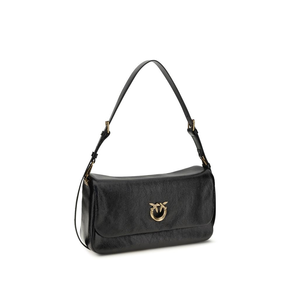 PINKO Bos Taurus shoulder bag, black calf leather, gold logo hardware, front view