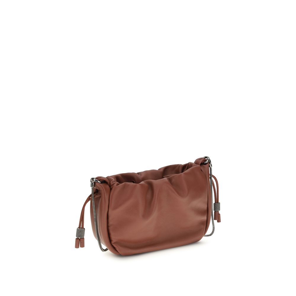 Brunello Cucinelli Bos Taurus shoulder bag, brown calf leather, side view.