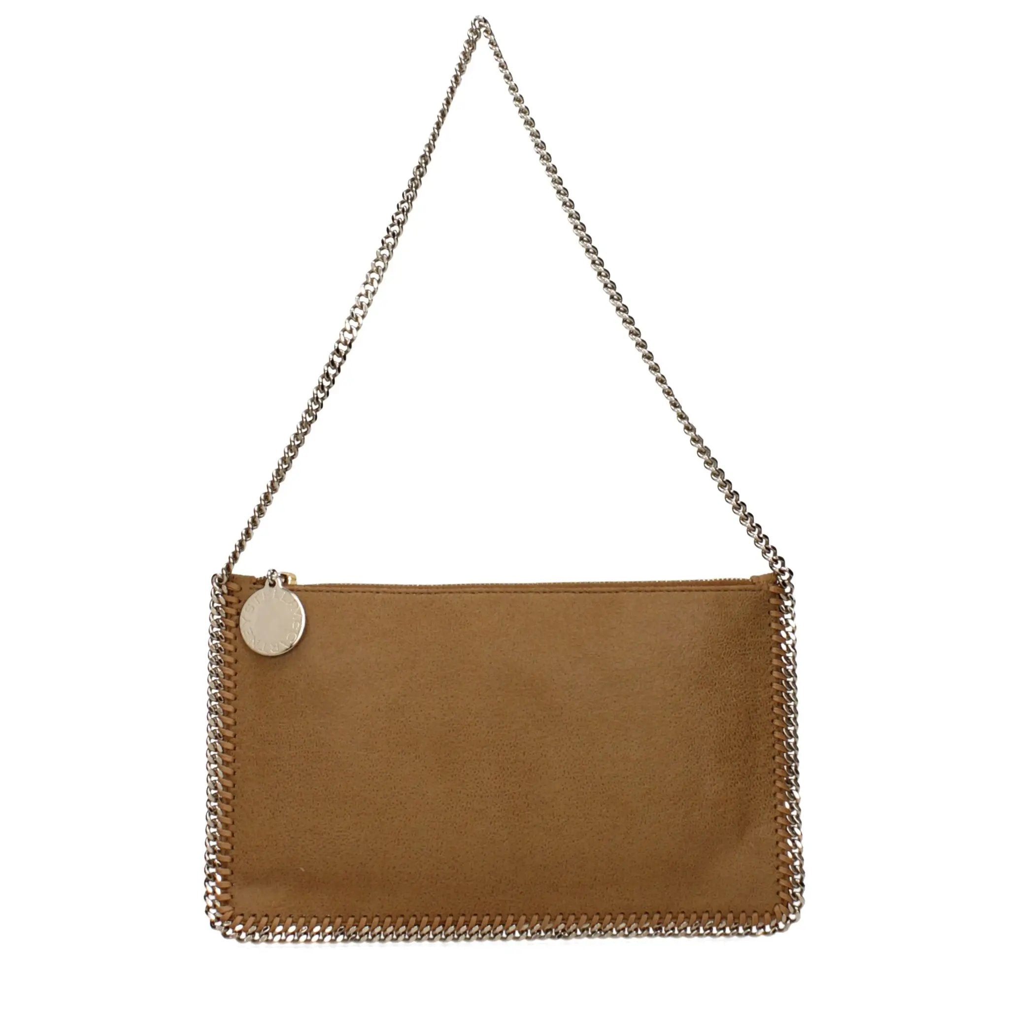 Stella McCartney brown leather shoulder bag with chain trim and strap, front view