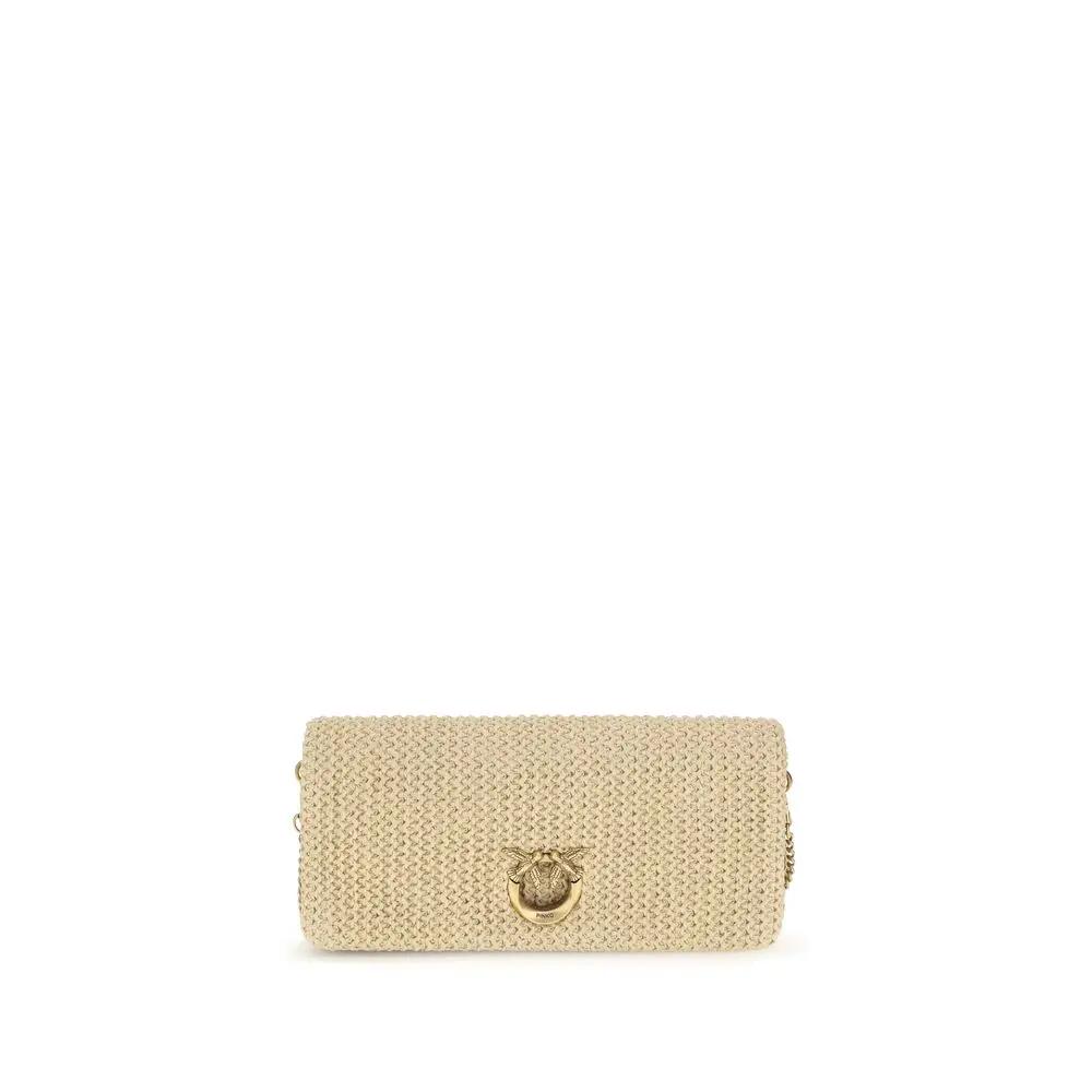 PINKO beige polypropylene shoulder bag with gold bee clasp front view