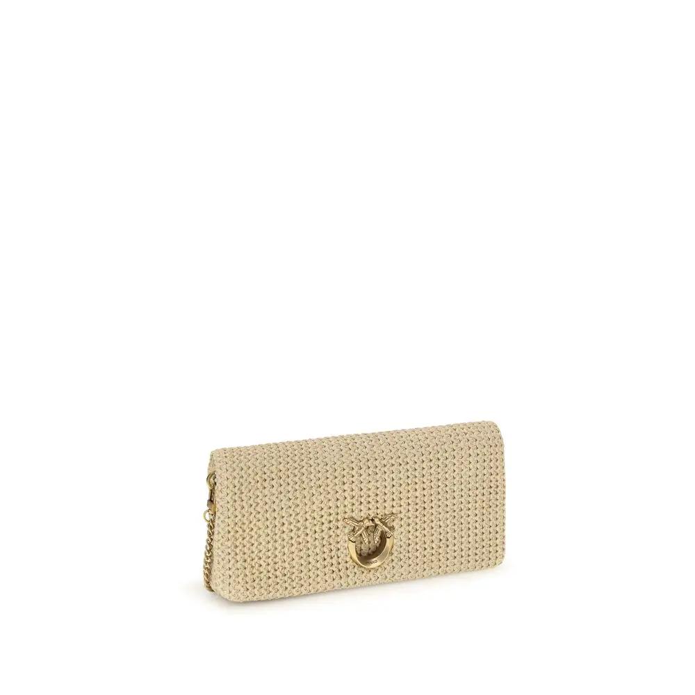 PINKO beige polypropylene shoulder bag with gold logo clasp front view