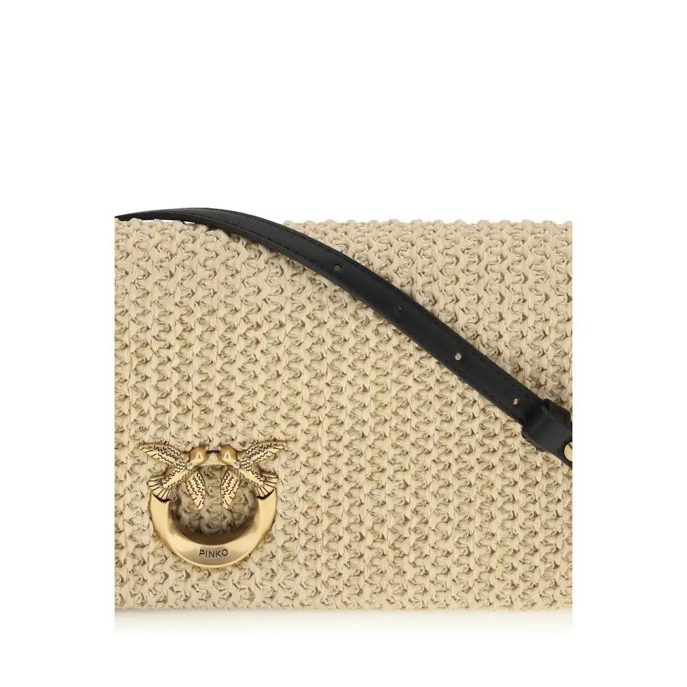 PINKO Beige Polypropylene Shoulder Bag with black strap, front view