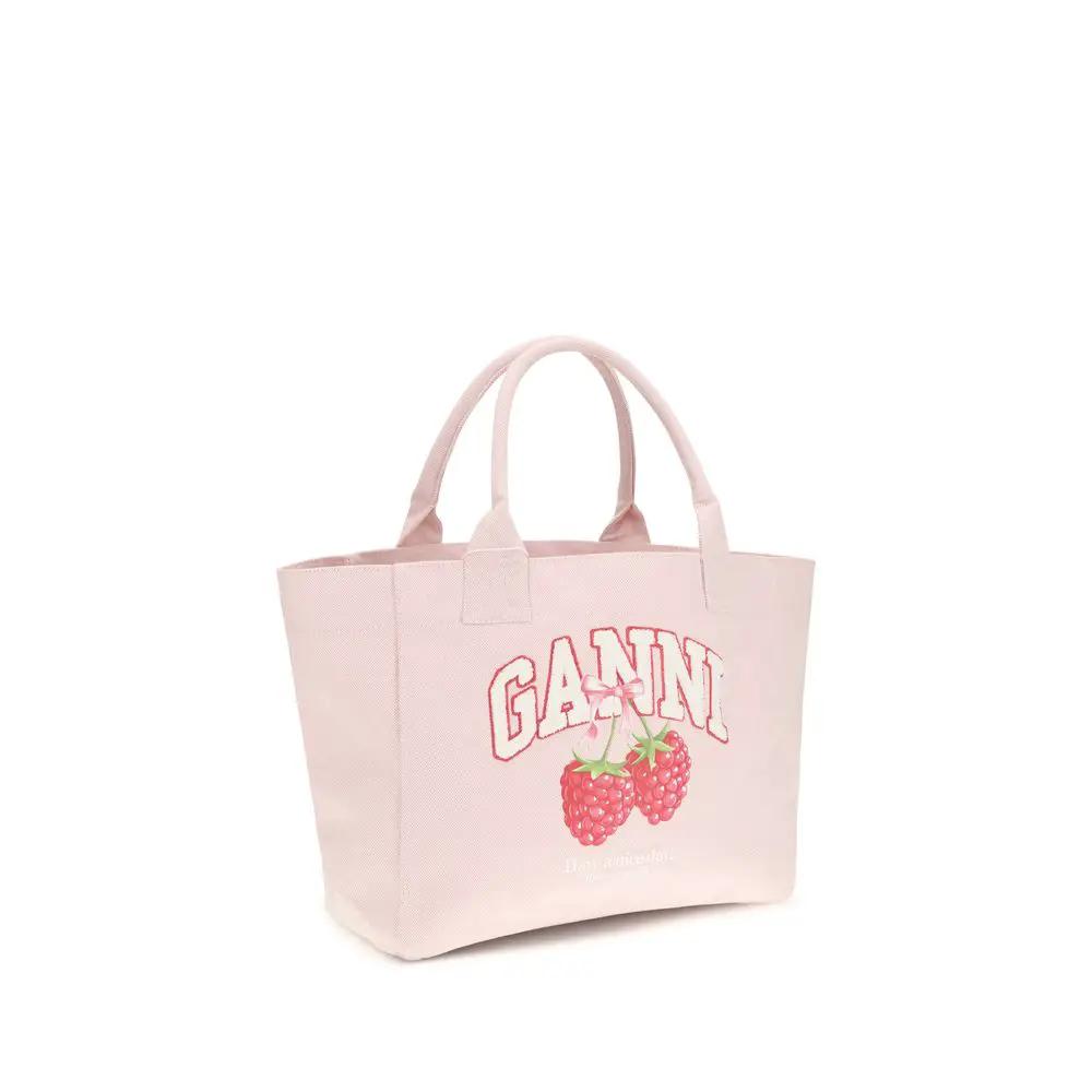Ganni Multicolor Recycled Polyester Shoulder Bag, pink, front view
