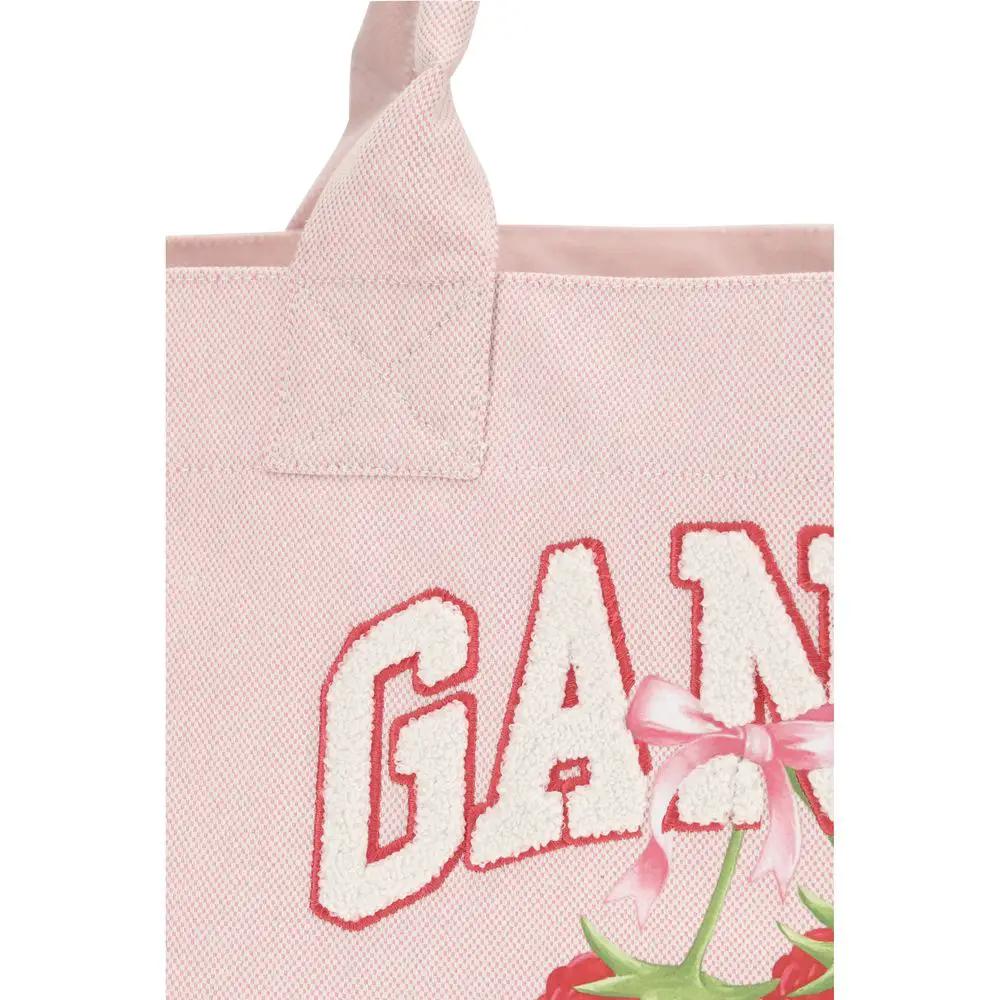 Ganni Multicolor Recycled Polyester Shoulder Bag pink with logo letters front view