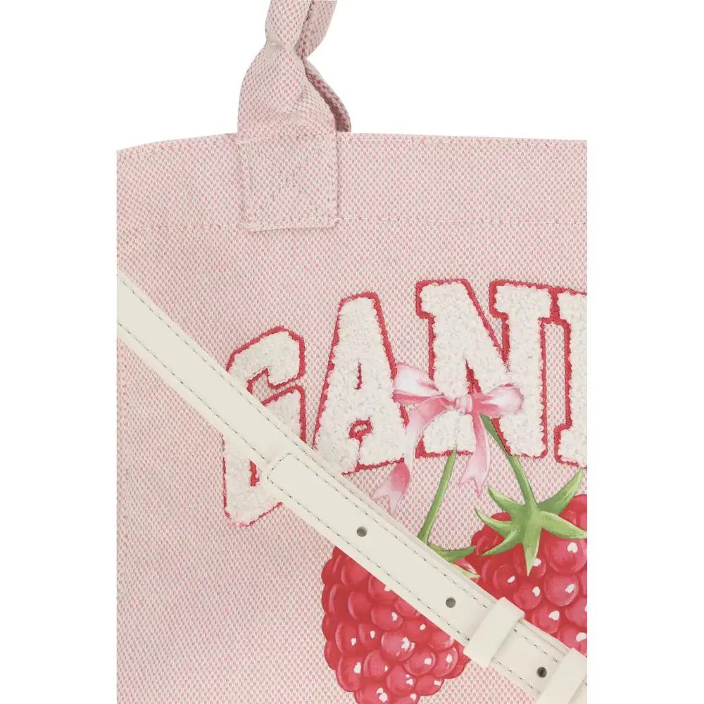 Ganni Multicolor Recycled Polyester Shoulder Bag, pink print, front view