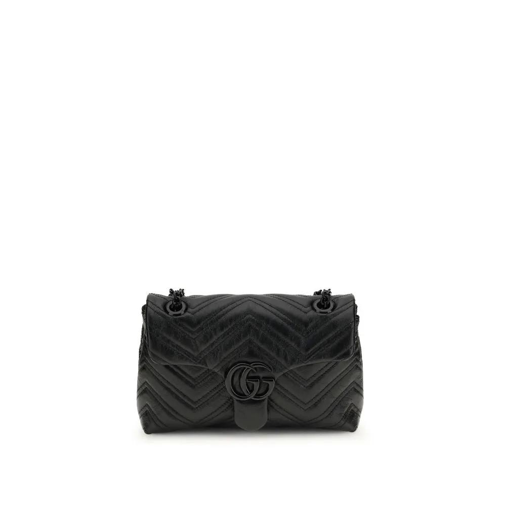 Gucci GG Marmont shoulder bag, black quilted matelassé leather, front view