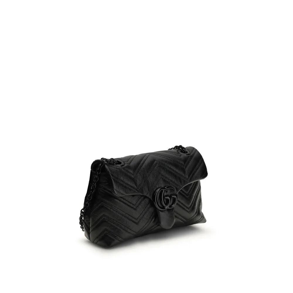 Gucci GG Marmont leather shoulder bag, black quilted matelassé, front view
