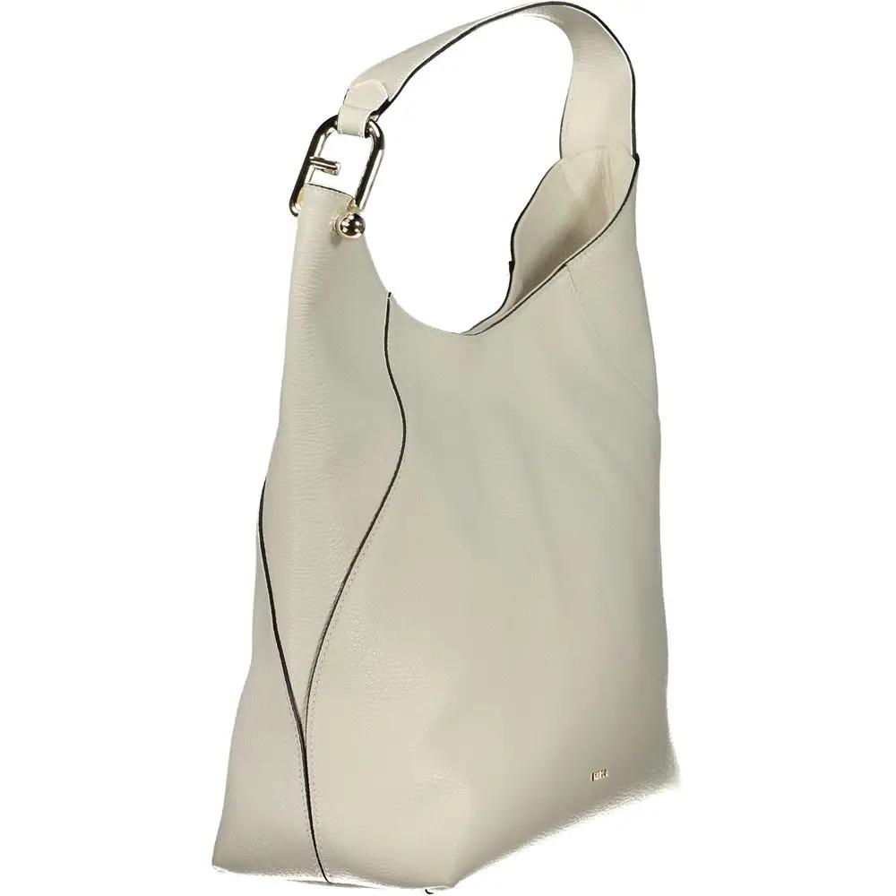 Furla Lara white pebbled leather shoulder bag, front view.