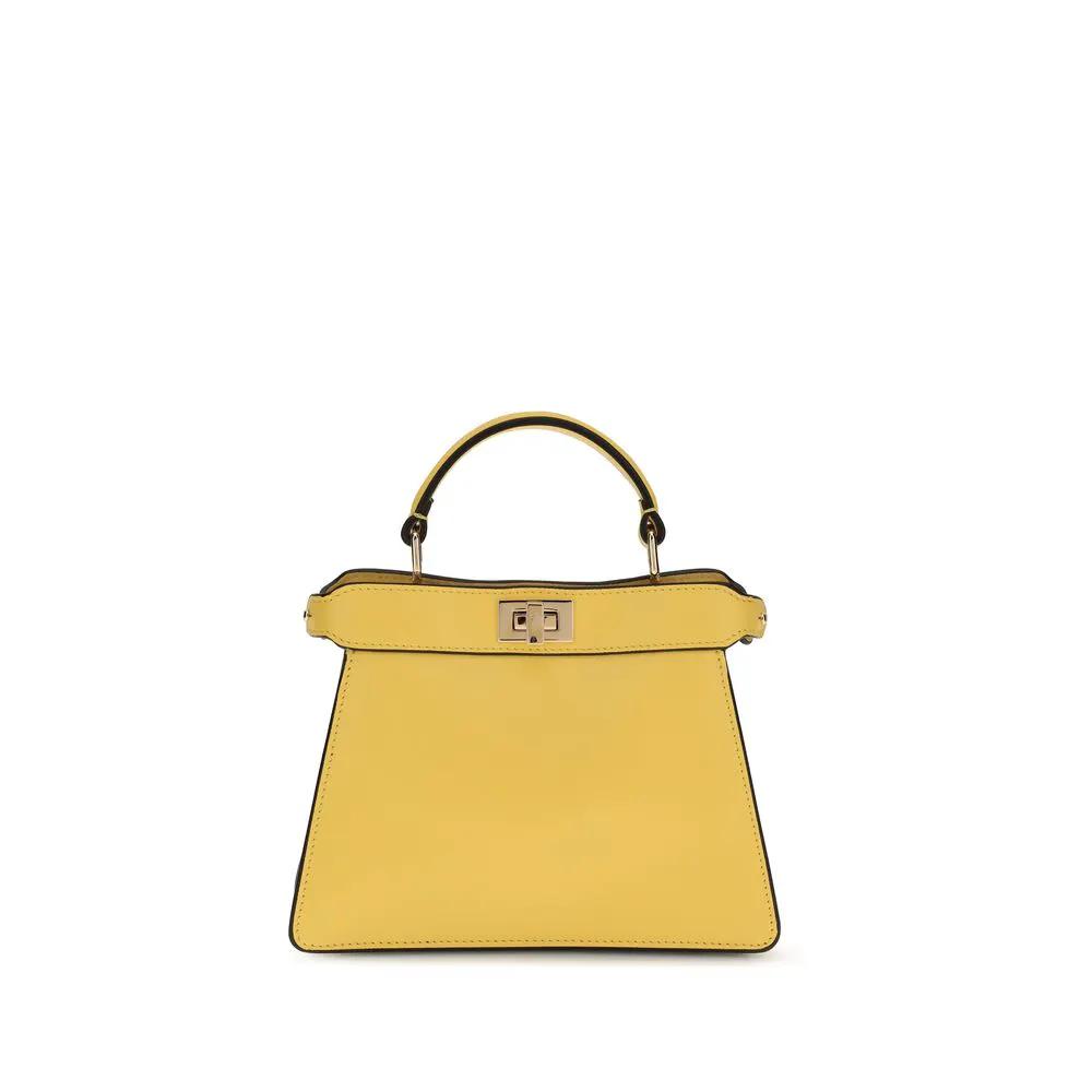 Fendi The Peekaboo ISeeU Petite Handbag, yellow leather top-handle handbag, front view