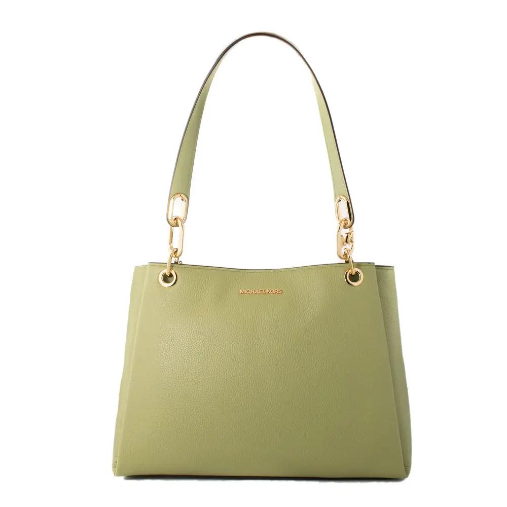 Michael Kors Bicolor Leather Handbag olive-green pebbled leather top-handle bag front view