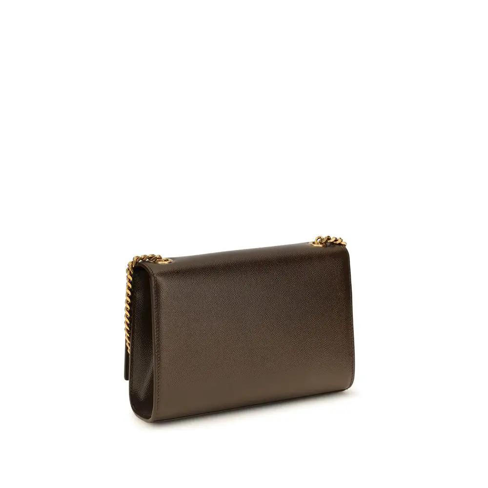 Saint Laurent Bos Taurus shoulder bag in brown calf leather with gold chain strap, front view