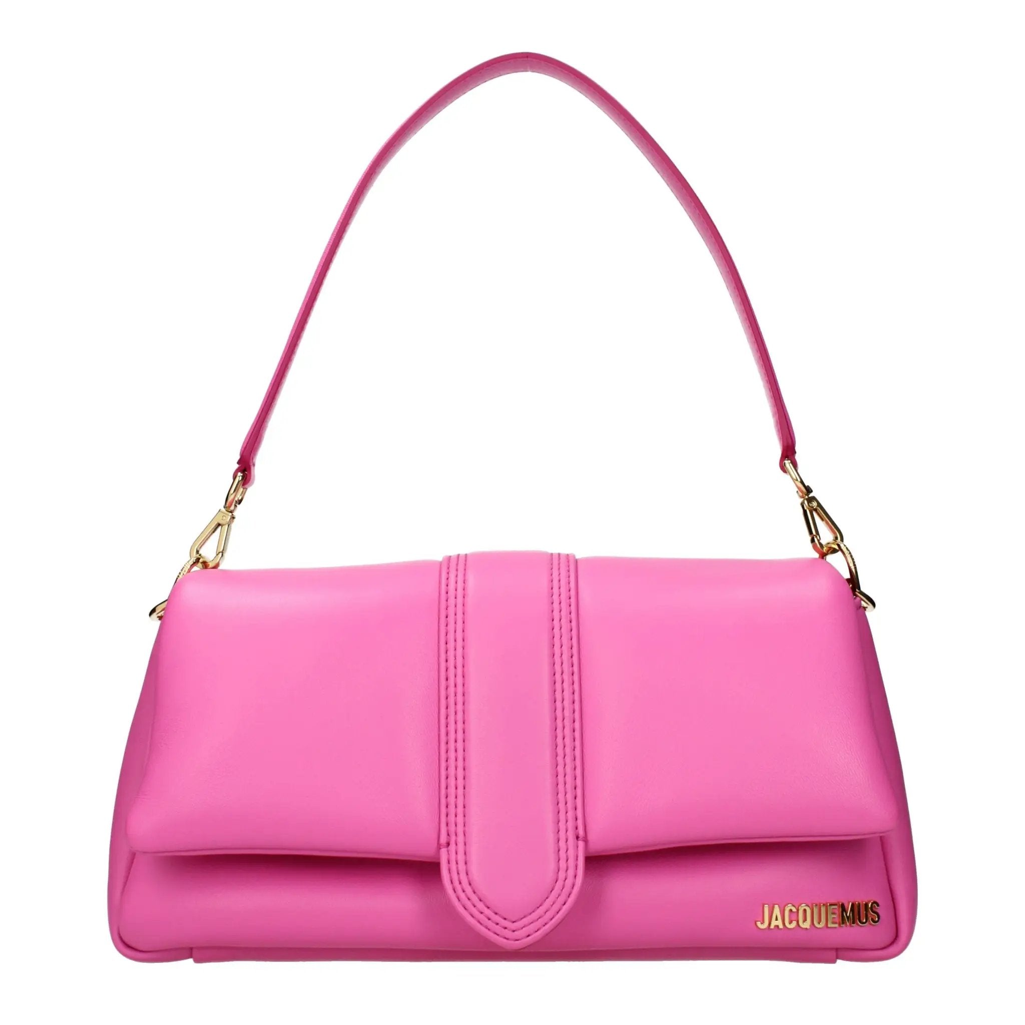 Jacquemus Pink Leather Shoulder Bag with gold logo, front view