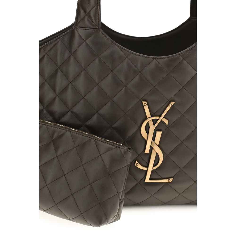 Saint Laurent Bicolor Napa Leather Calf Bos Taurus Shoulder Bag black quilted leather front view