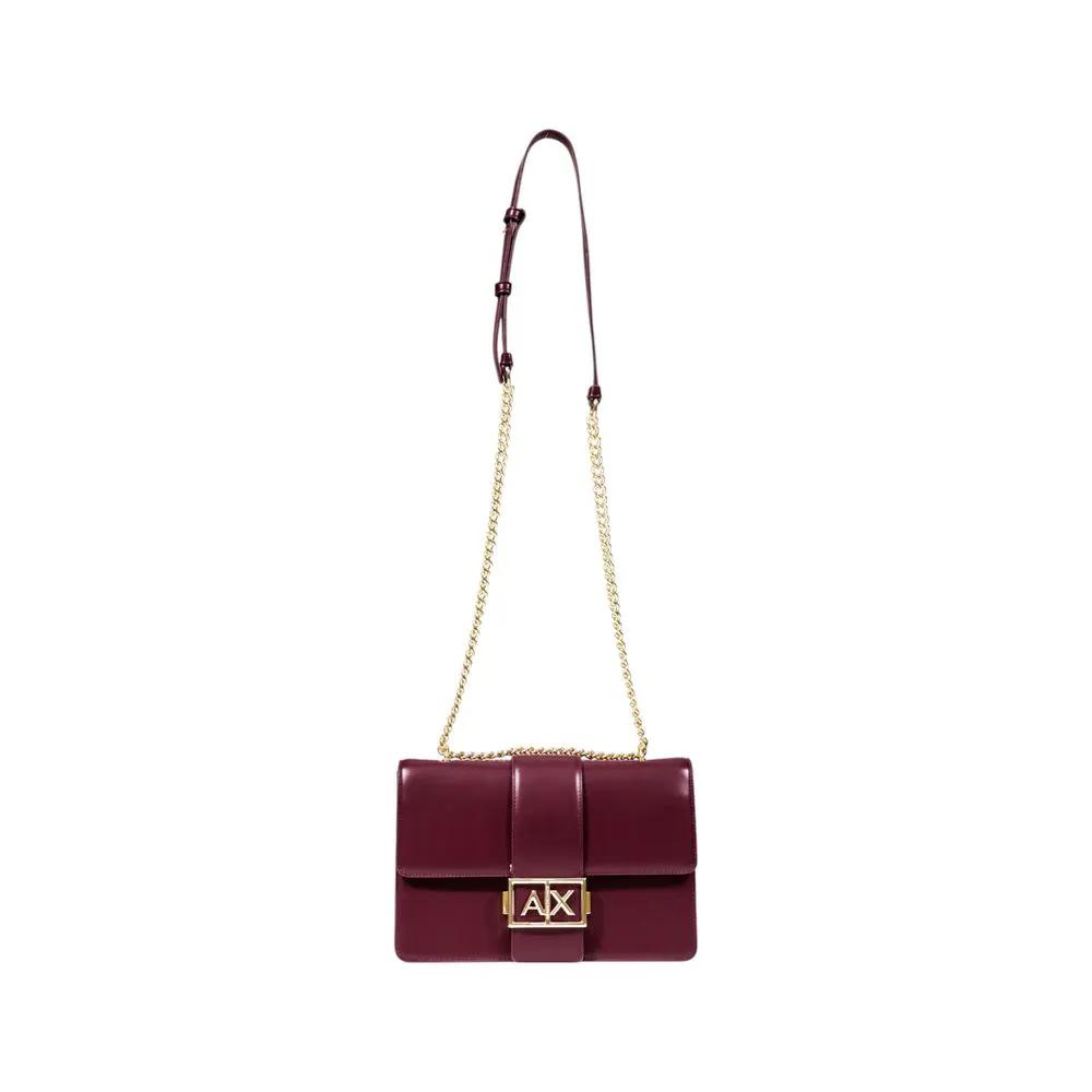Armani Exchange Bordeaux polyester handbag, burgundy with gold chain, front view