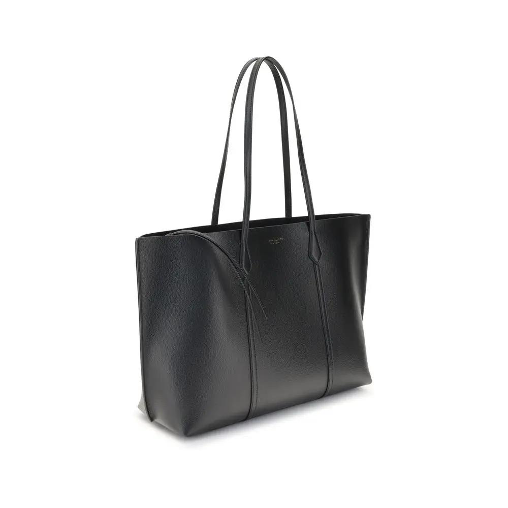 Tory Burch Bos Taurus calf leather black tote, three-quarter view