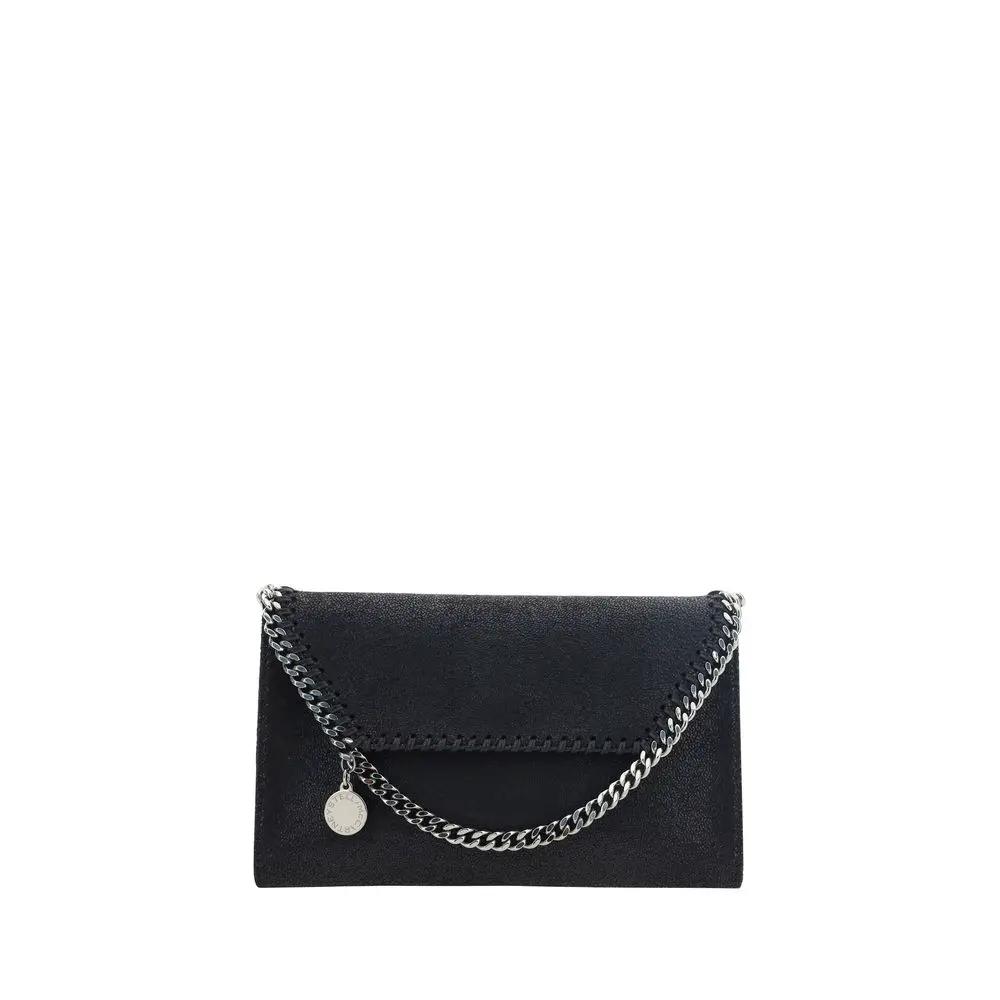 Stella McCartney black polyester shoulder bag, silver chain strap, front view
