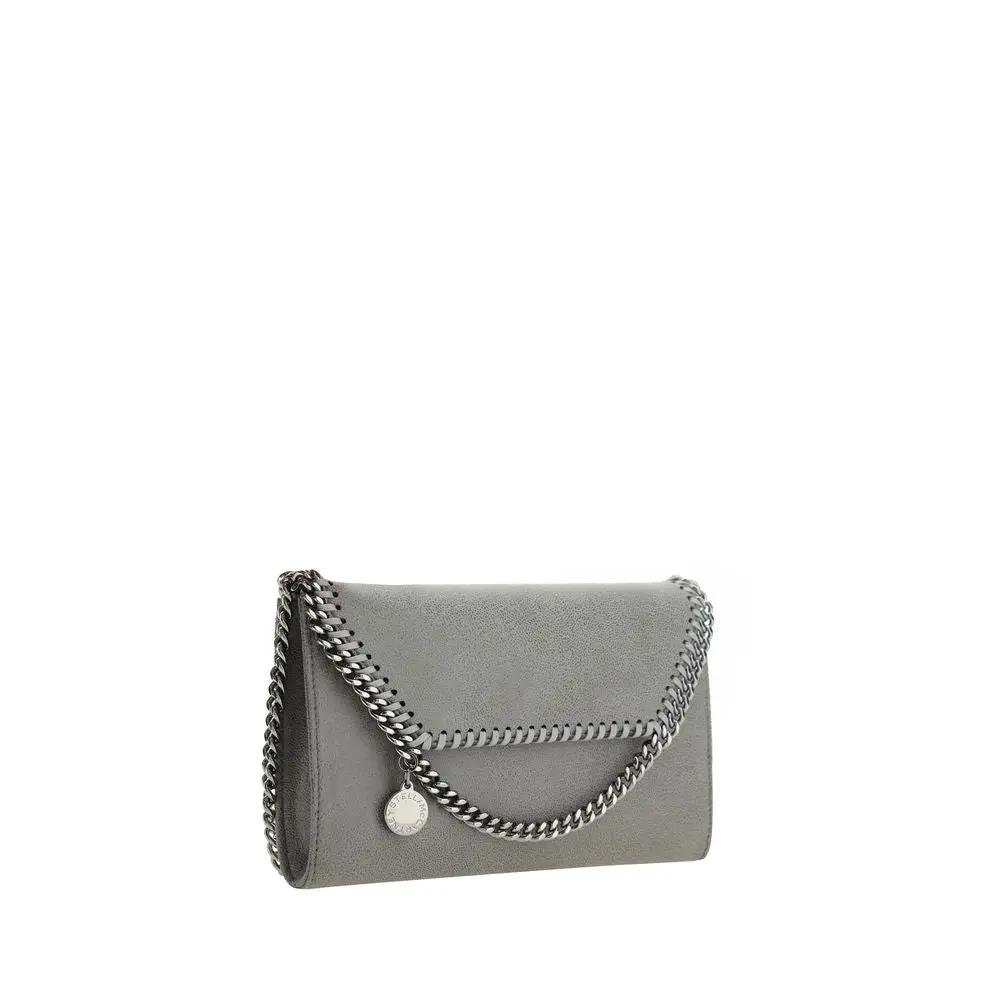 Stella McCartney Falabella Mini Shoulder Bag gray pebble leather with chain strap front view
