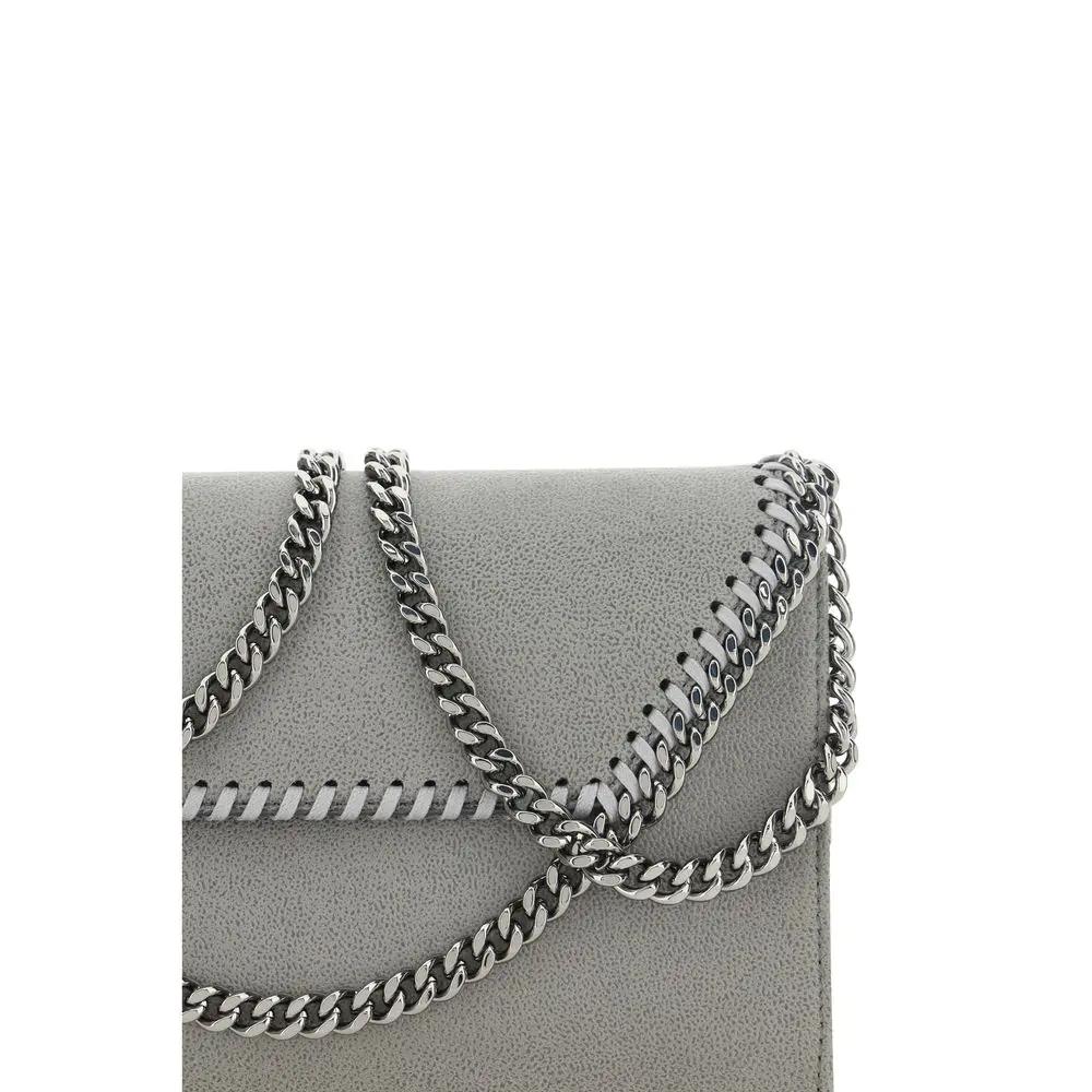 Stella McCartney Falabella Mini Shoulder Bag in gray pebbled leather with silver-tone chain strap, front view