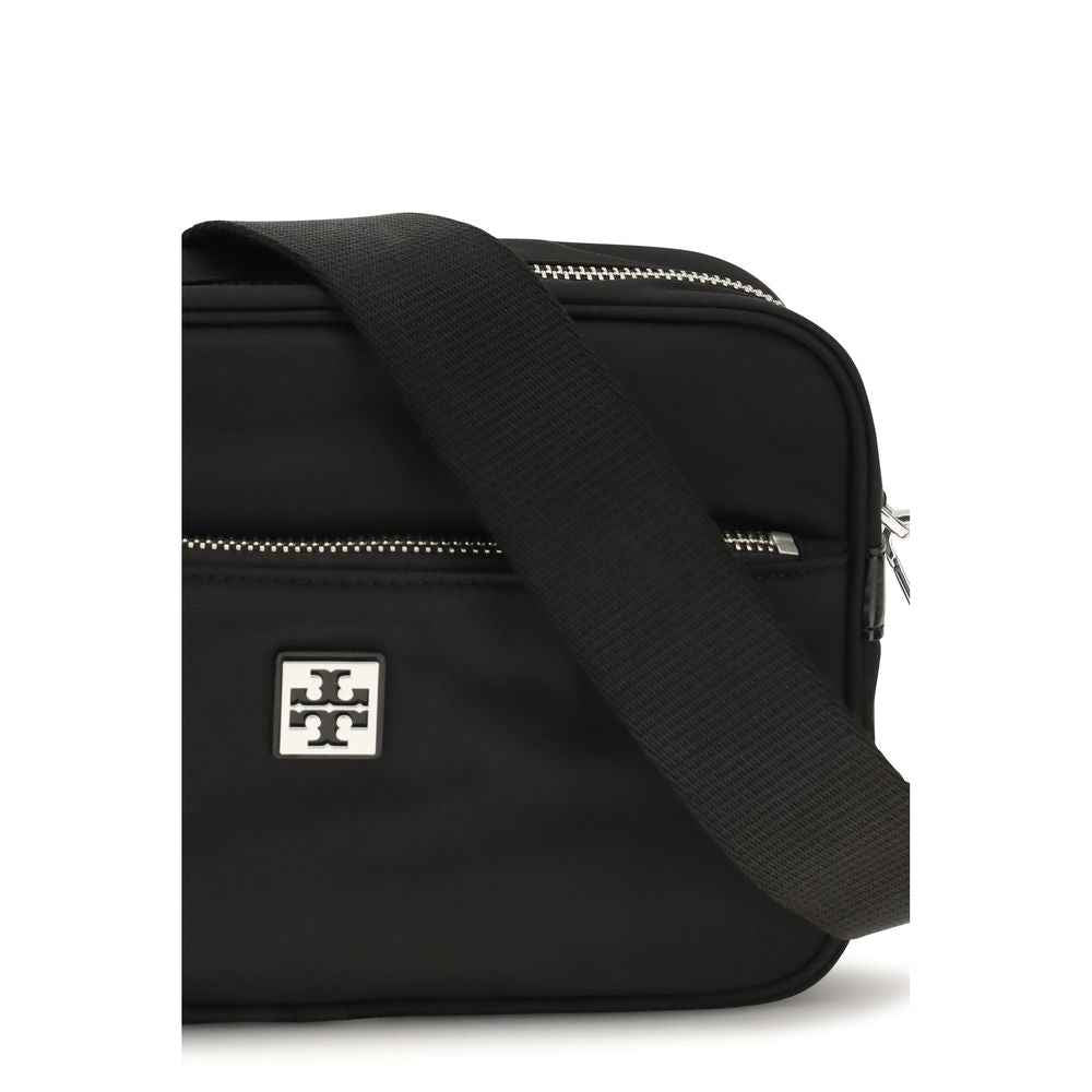 Tory Burch Black Polyamide Shoulder Bag, front logo plaque, shoulder bag, side view