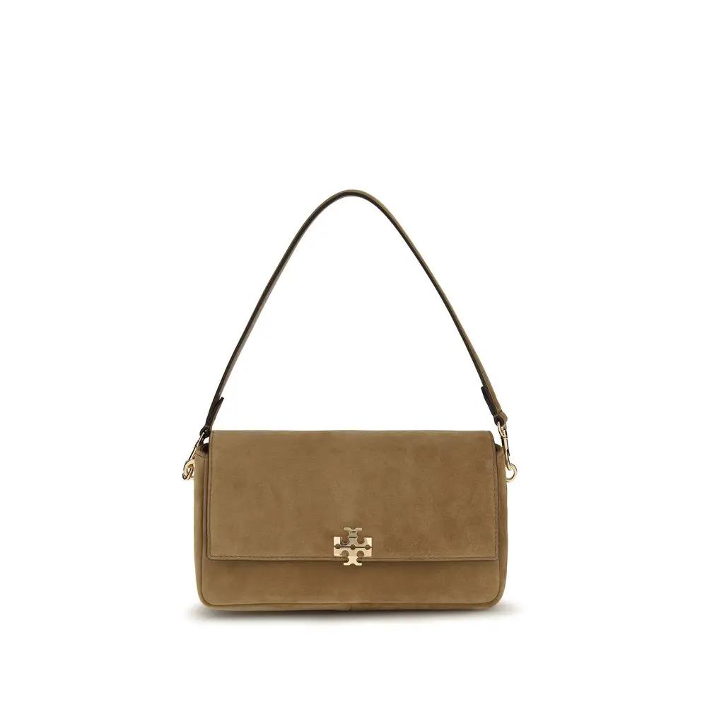 Tory Burch beige suede shoulder bag, front view