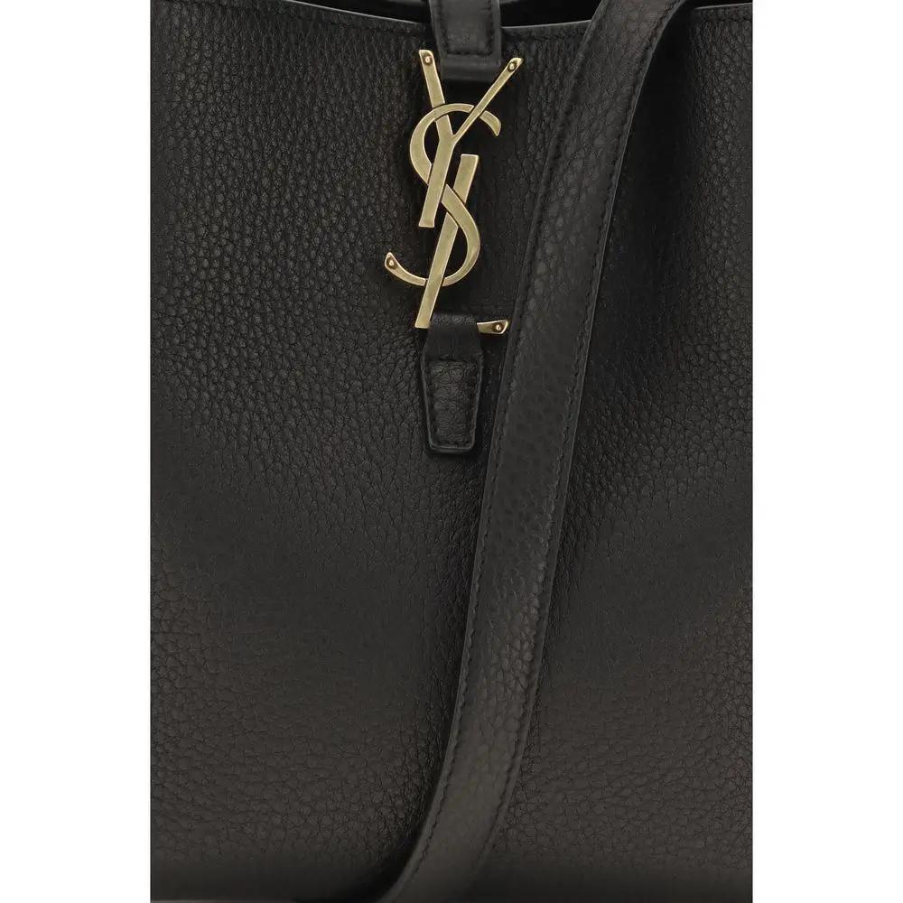 Saint Laurent Bos Taurus black calf leather shoulder bag logo detail