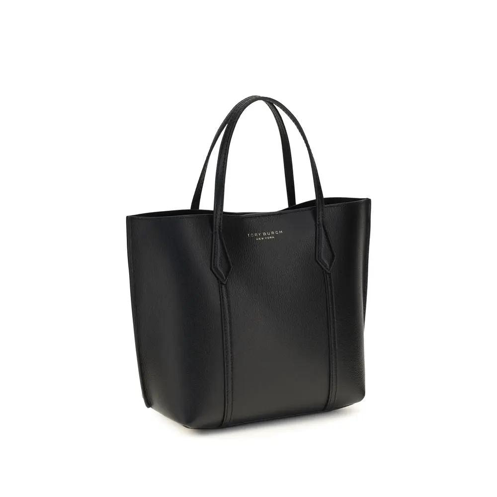 Tory Burch Bos Taurus Black Calf Leather Tote Bag front view