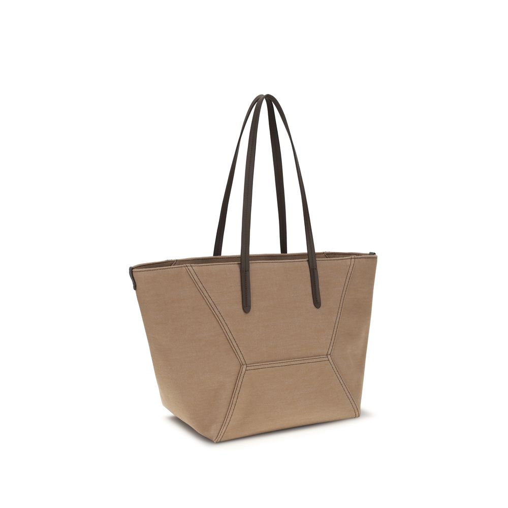 Brunello Cucinelli Beige Canvas Tote Bag