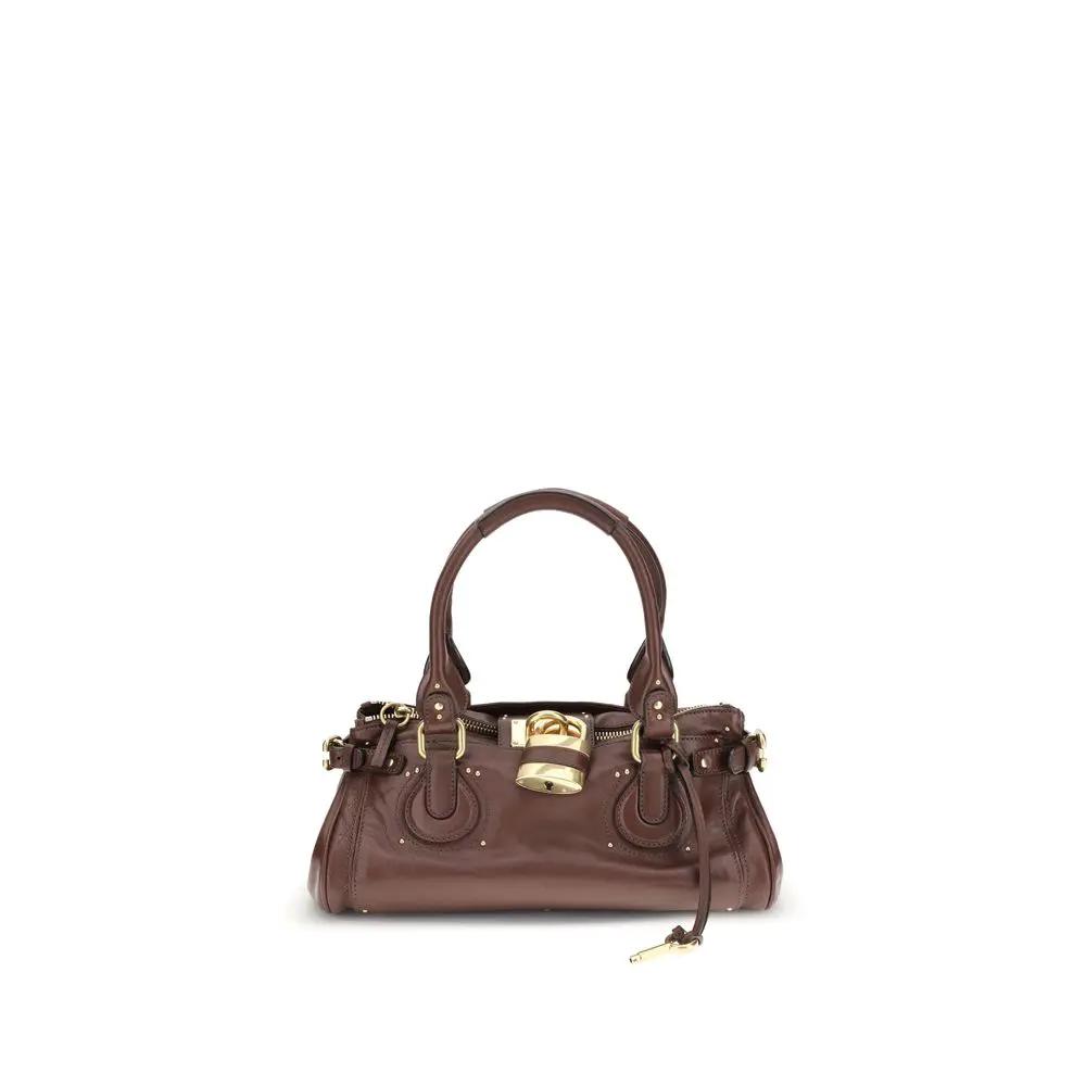 Chloé Bos Taurus shoulder bag, Bordeaux calf leather with gold hardware, front view