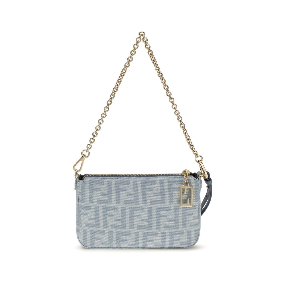 Fendi Blue Denim Baguette  Clutch Bag