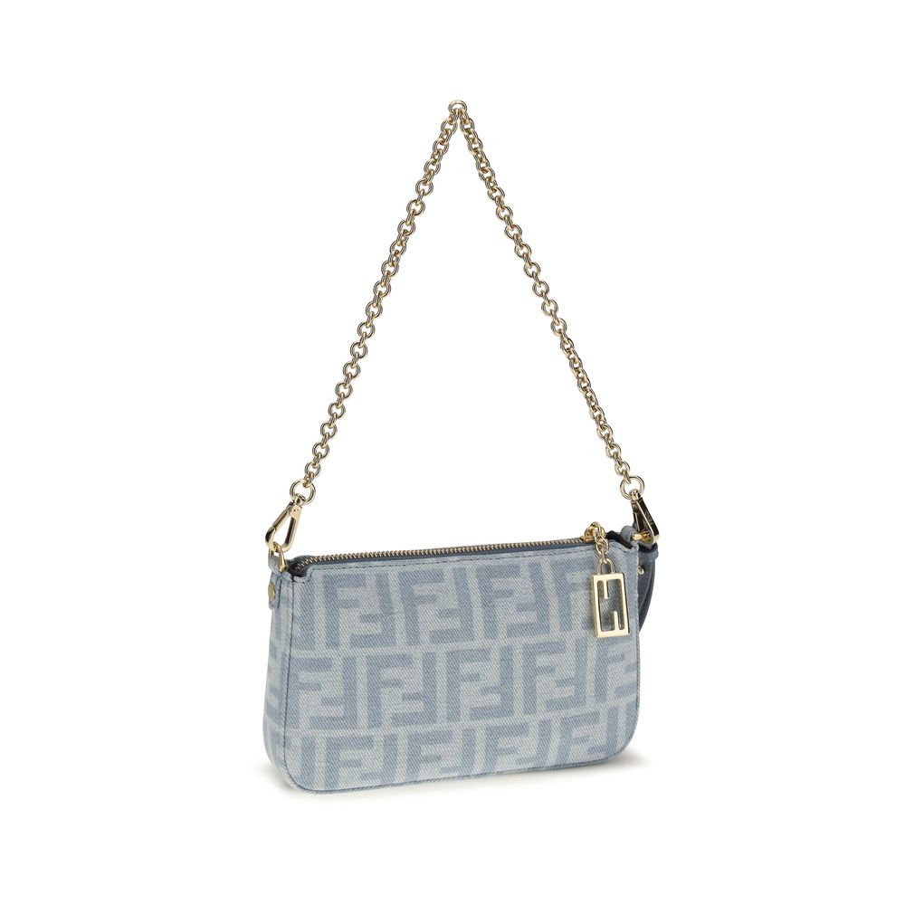 Fendi Blue Denim Baguette  Clutch Bag