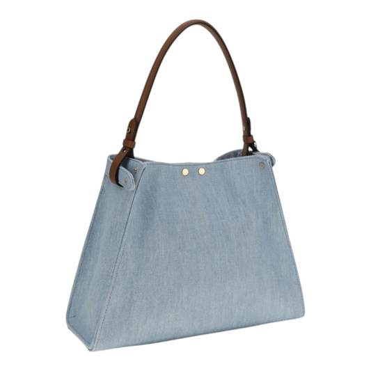 Bolso de mano Fendi Medium Way de XT & Co en mezclilla azul con asa de cuero marrón y herrajes dorados