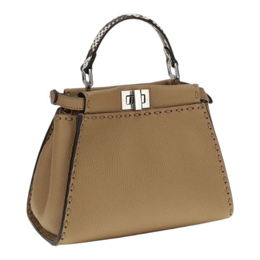 Bolso de mano Fendi Peekaboo Mini en piel de becerro beige con asa de piel de serpiente y herrajes de XT & Co
