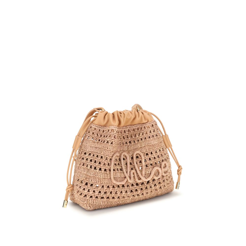 Chloé Beige Raffia  Drawstring Shoulder Bag