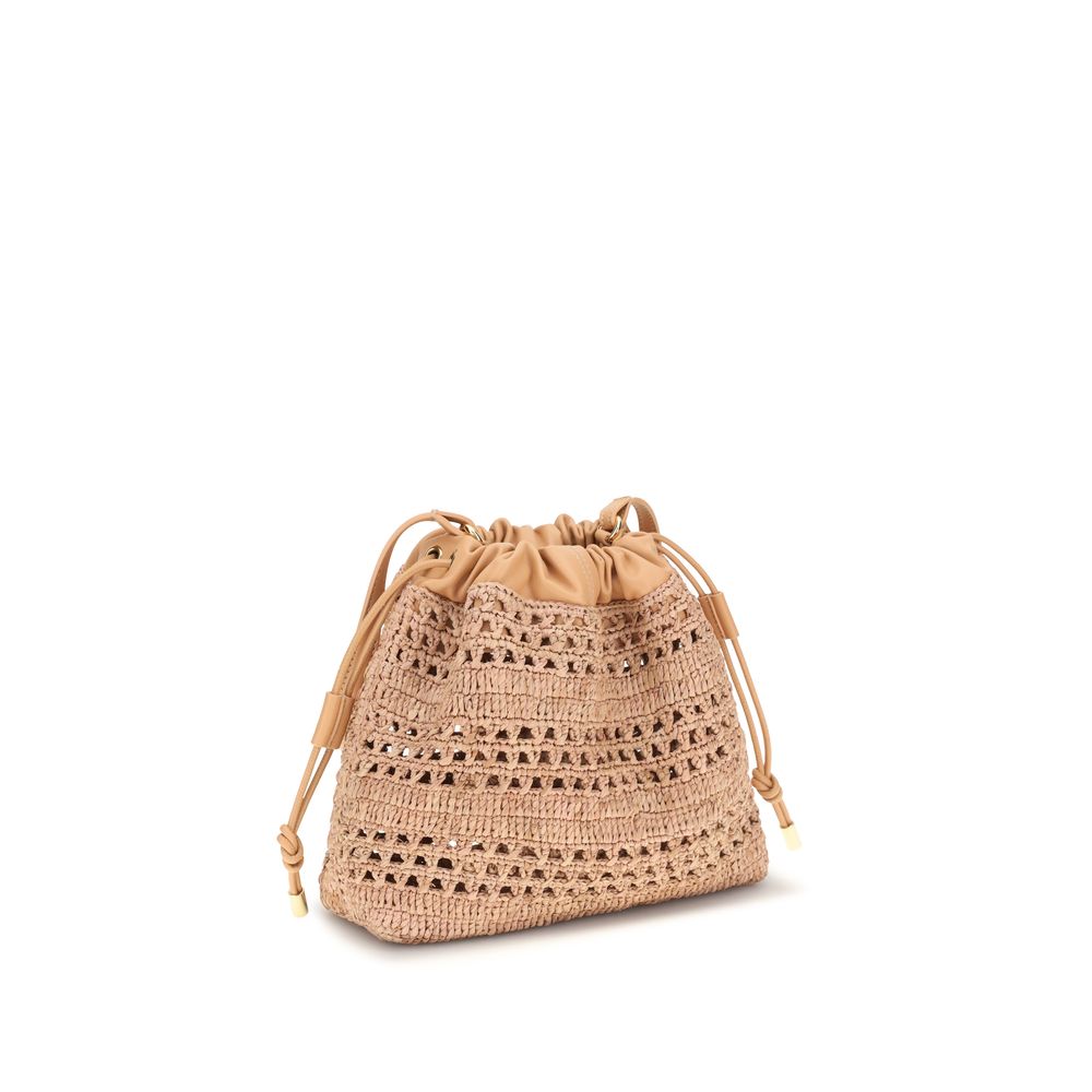 Chloé Beige Raffia  Drawstring Shoulder Bag