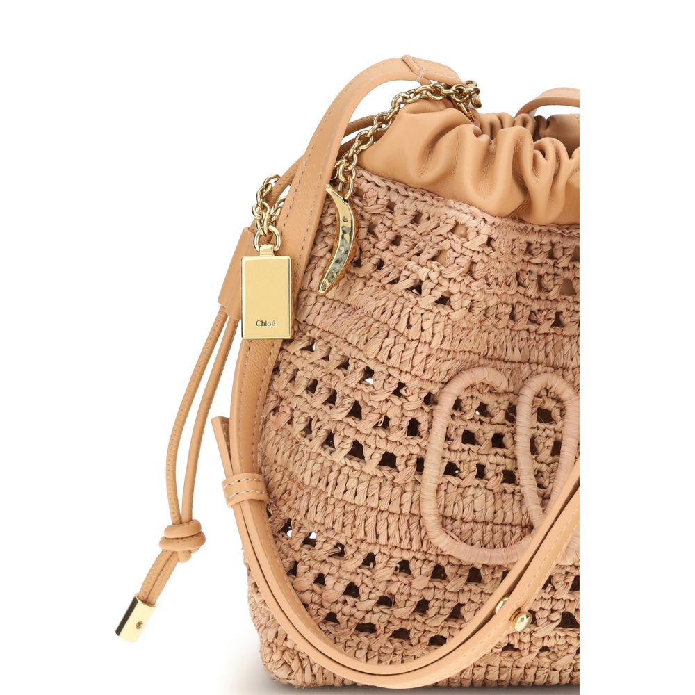 Chloé Beige Raffia  Drawstring Shoulder Bag
