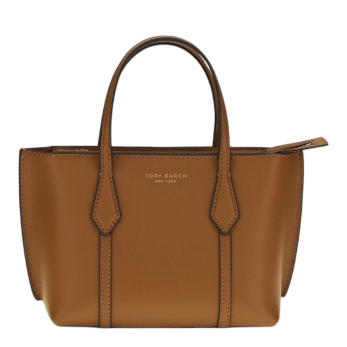 Bolso tote mini Perry de XT & Co en piel de becerro marrón con cierre de cremallera y asas superiores